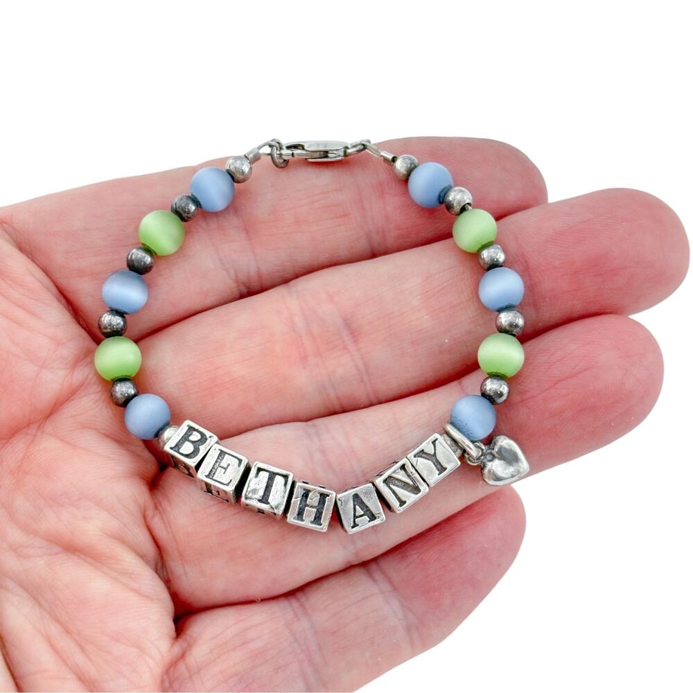 Vintage Sterling Silver 925 Bethany Cat's Eye Glass Bracelet 6.5"